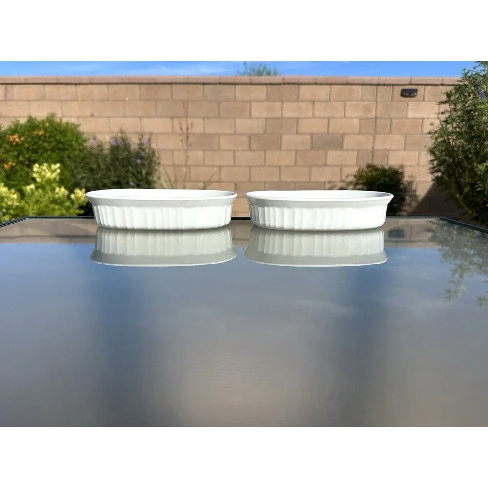 Lot 2 Corning Ware French White Oval Individual Casserole Set Baking Dish F-15-B